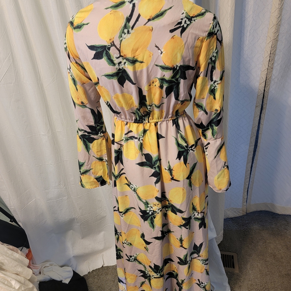 Coquette Girl Lemon Print Belle Sleeve Maxi Dress Whimsical - Picture 5 of 14